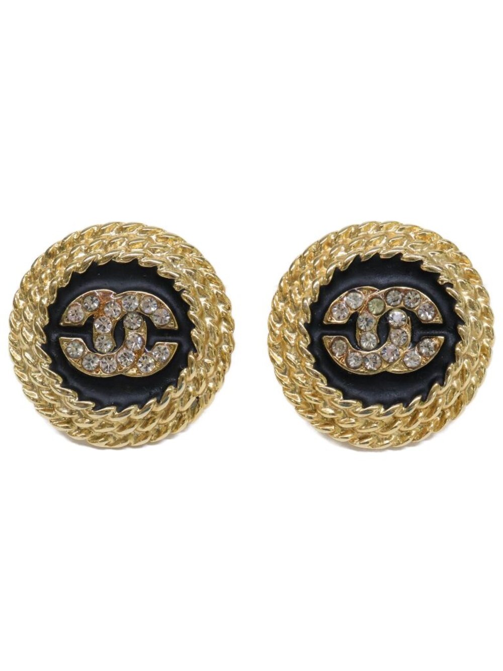 Chanel CC Logo Rhinestone Earrings